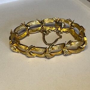 Vintage Corocraft Brushed Goldtone Linked Bracelet with Safety Chain